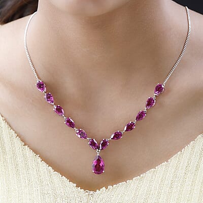 Radiant Orchid Quartz (Triplet) Drop Necklace 18 Inches in Platinum Over Sterling Silver 25.75 ctw