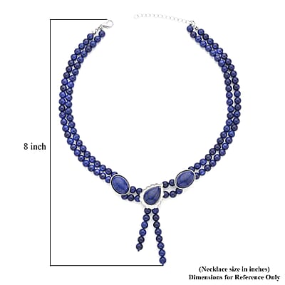 Lapis Lazuli Two Row Beaded Lariat Necklace 18-20 Inches in Silvertone 254.50 ctw