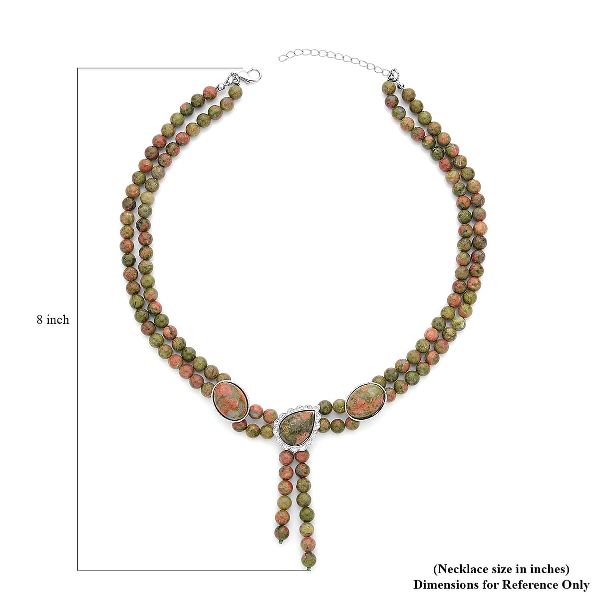 Unakite Two Row Beaded Lariat Necklace 18-20 Inches in Silvertone 310.00 ctw image number 4