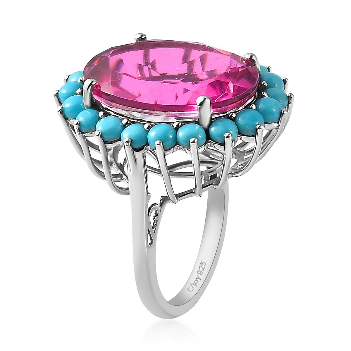 Radiant Orchid Quartz (Triplet) and Sleeping Beauty Turquoise Sunburst Ring in Platinum Over Sterling Silver (Size 10.0) 17.75 ctw