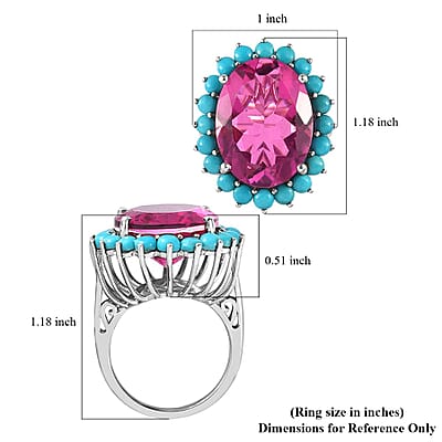 Radiant Orchid Quartz (Triplet) and Sleeping Beauty Turquoise Sunburst Ring in Platinum Over Sterling Silver (Size 10.0) 17.75 ctw