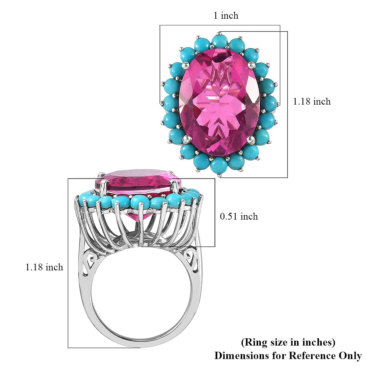 Radiant Orchid Quartz (Triplet) and Sleeping Beauty Turquoise Sunburst Ring in Platinum Over Sterling Silver (Size 6.0) 17.75 ctw image number 5