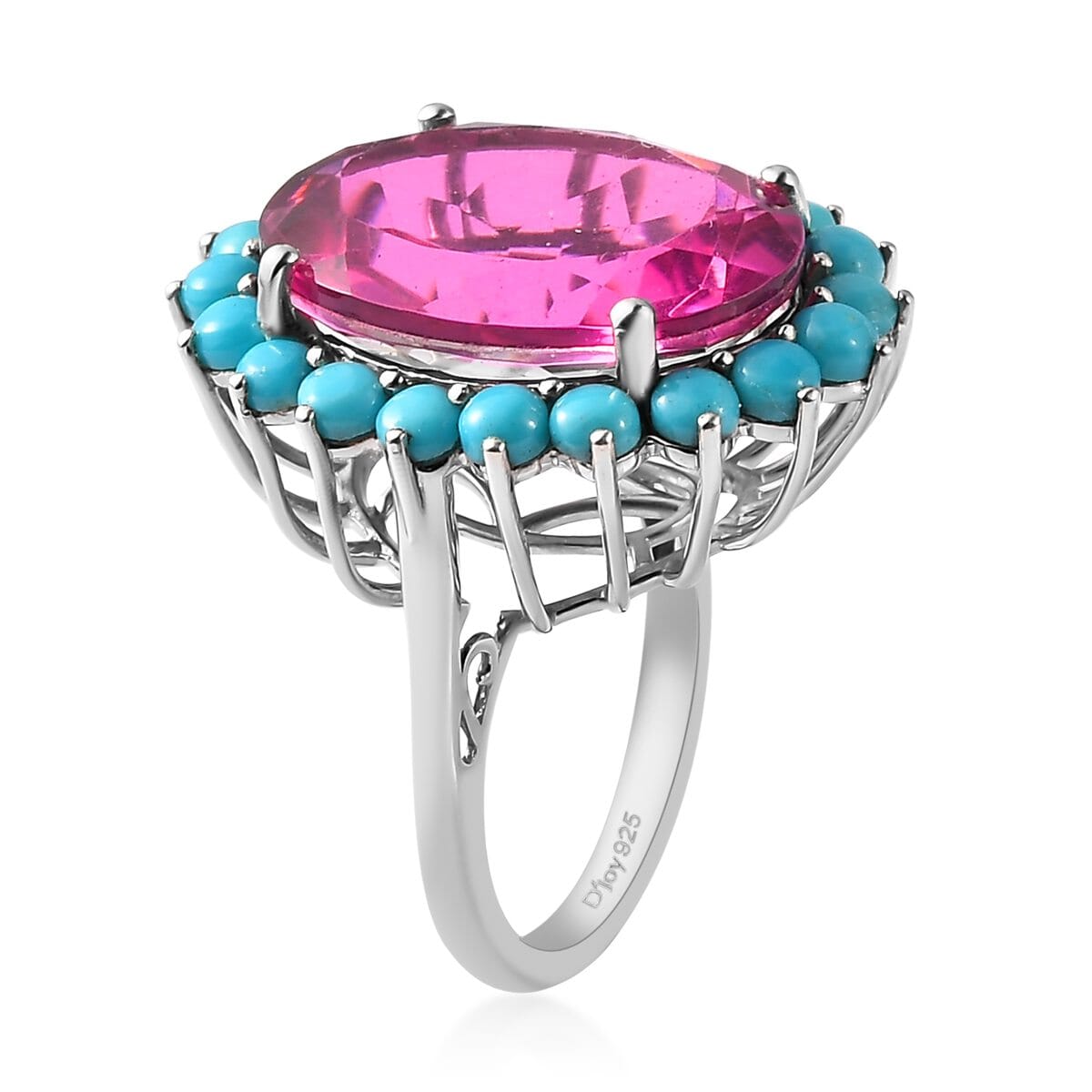 Radiant Orchid Quartz (Triplet) and Sleeping Beauty Turquoise Sunburst Ring in Platinum Over Sterling Silver (Size 7.0) 17.75 ctw image number 3