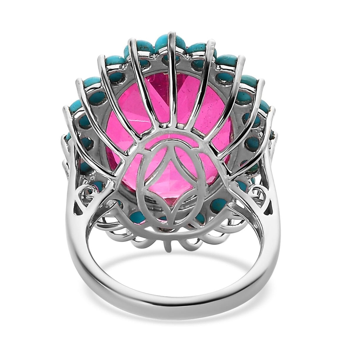 Radiant Orchid Quartz (Triplet) and Sleeping Beauty Turquoise Sunburst Ring in Platinum Over Sterling Silver (Size 7.0) 17.75 ctw image number 4