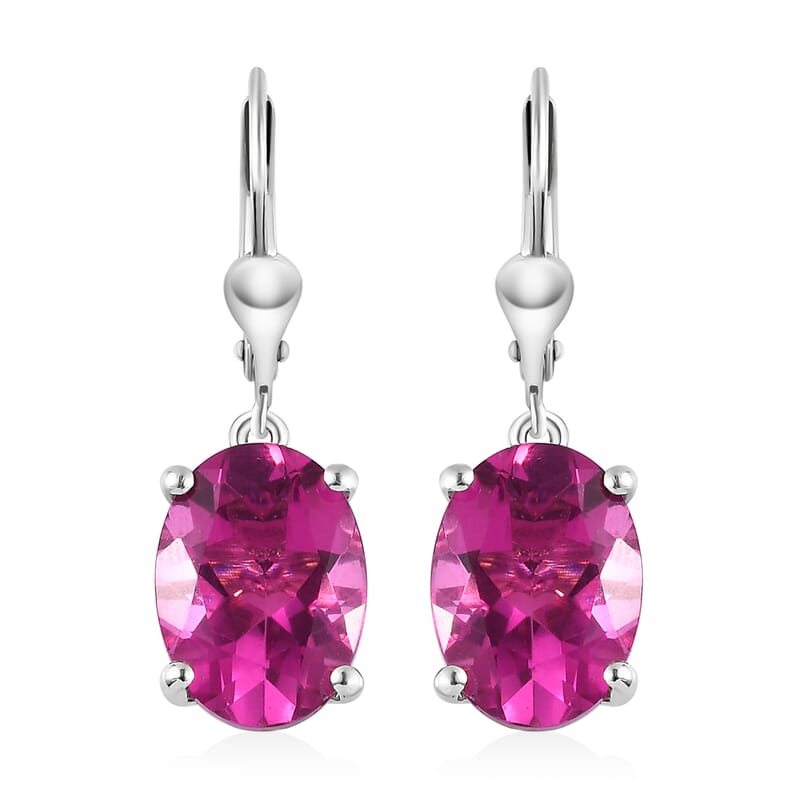 Radiant Orchid Quartz (Triplet) Solitaire Lever Back Earrings in Platinum Over Sterling Silver 11.20 ctw
