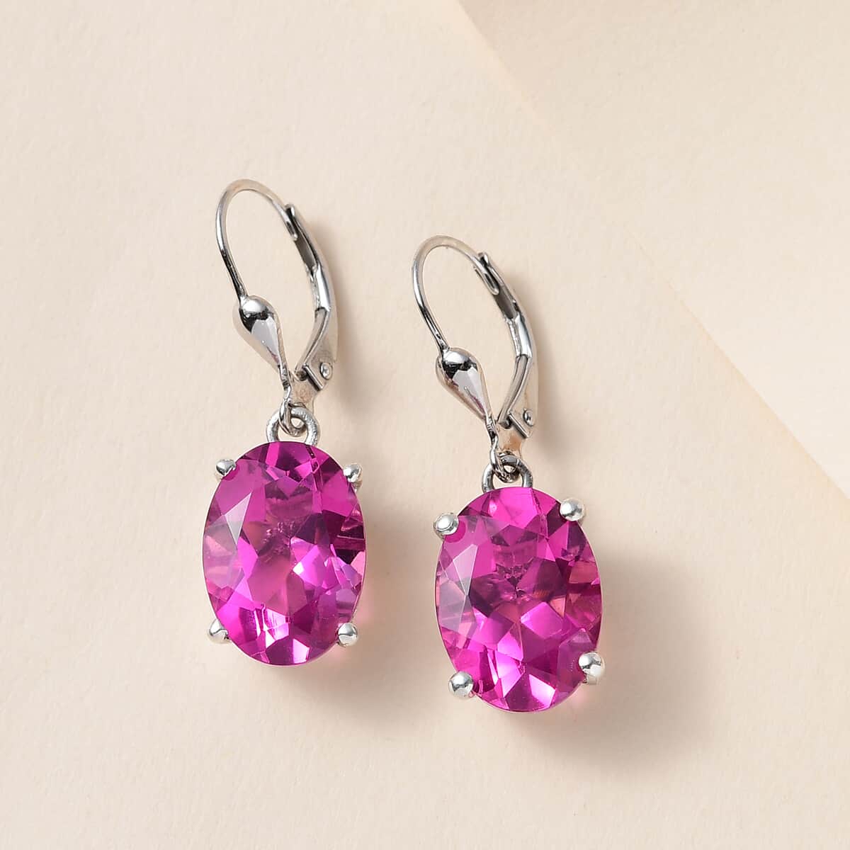 Radiant Orchid Quartz (Triplet) Solitaire Lever Back Earrings in Platinum Over Sterling Silver 11.20 ctw image number 1