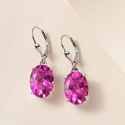 Radiant Orchid Quartz (Triplet) Solitaire Lever Back Earrings in Platinum Over Sterling Silver 11.20 ctw