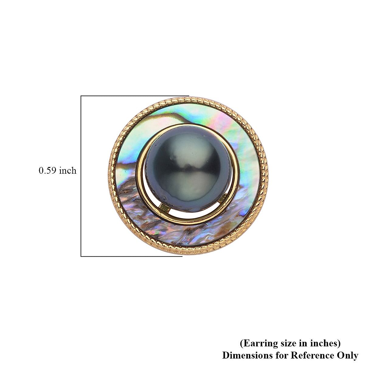 Tahitian Cultured Pearl and Abalone Shell Halo Stud Earrings in Vermeil Yellow Gold Over Sterling Silver
