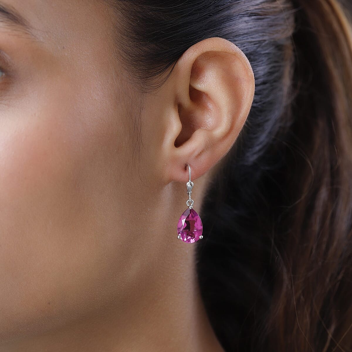 Radiant Orchid Quartz (Triplet) Lever Back Drop Earrings in Platinum Over Sterling Silver 9.75 ctw image number 2
