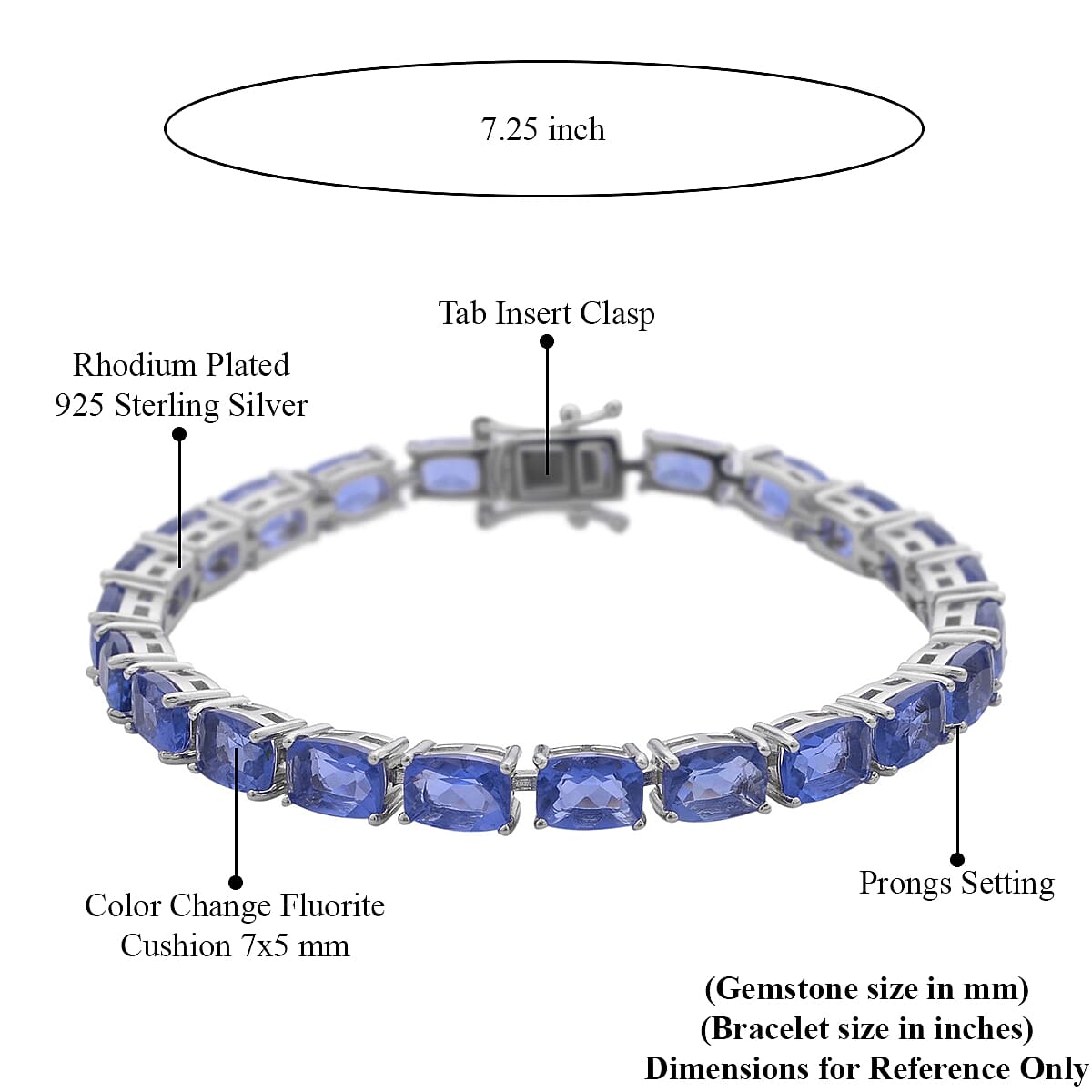 Color Change Fluorite Tennis Bracelet in Rhodium Over Sterling Silver (7.25 In) 25.35 ctw image number 3