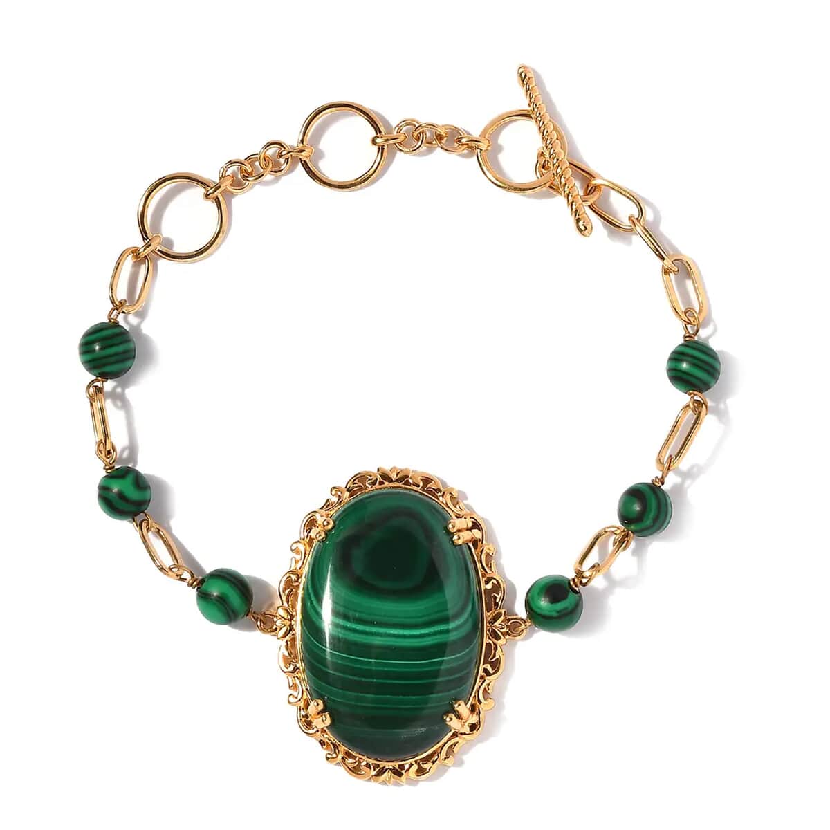 TLV KARIS African Malachite Bracelet in 18K YG Plated (6.50 In) 61.00 ctw image number 0