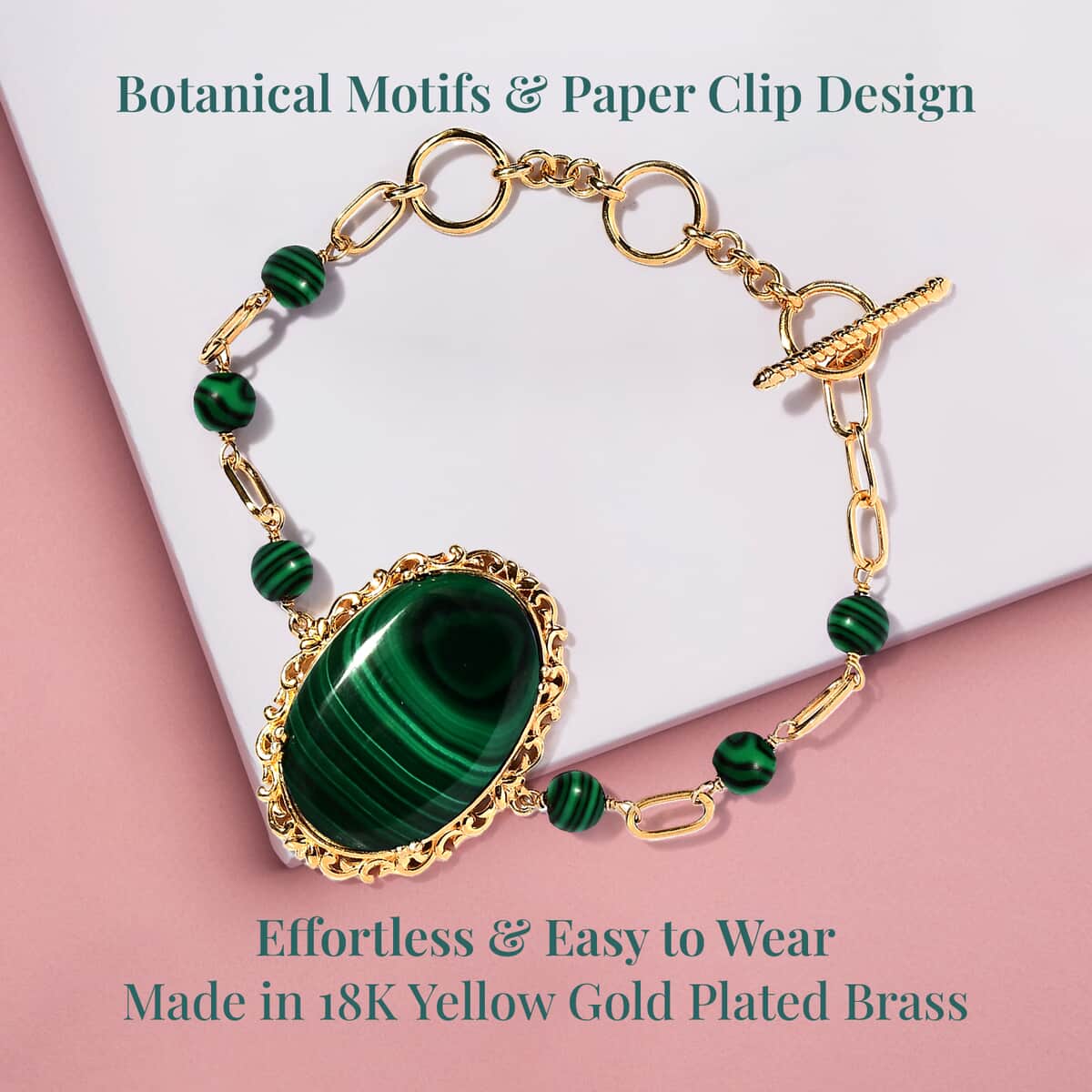 TLV KARIS African Malachite Bracelet in 18K YG Plated (6.50 In) 61.00 ctw image number 3