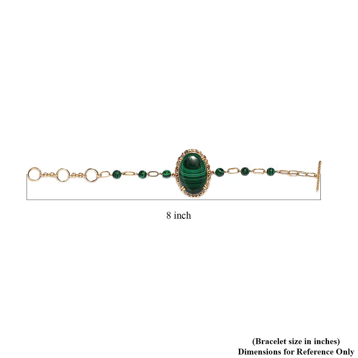 Karis African Malachite Paper Clip Chain Toggle Clasp Bracelet in 18K YG Plated (6.50 In) 57.00 ctw