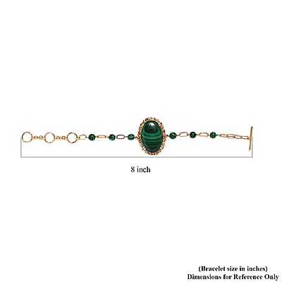 Karis African Malachite Paper Clip Chain Toggle Clasp Bracelet in 18K YG Plated (6.50 In) 57.00 ctw