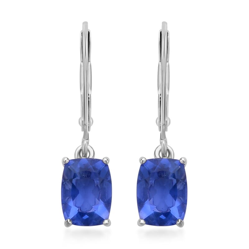 Color Change Fluorite Lever Back Earrings in Rhodium Over Sterling Silver 3.40 ctw