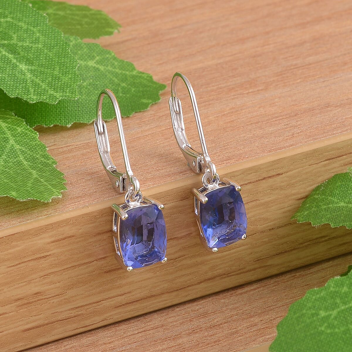Color Change Fluorite Solitaire Lever Back Earring in Rhodium Over Sterling Silver 2.85 ctw image number 1