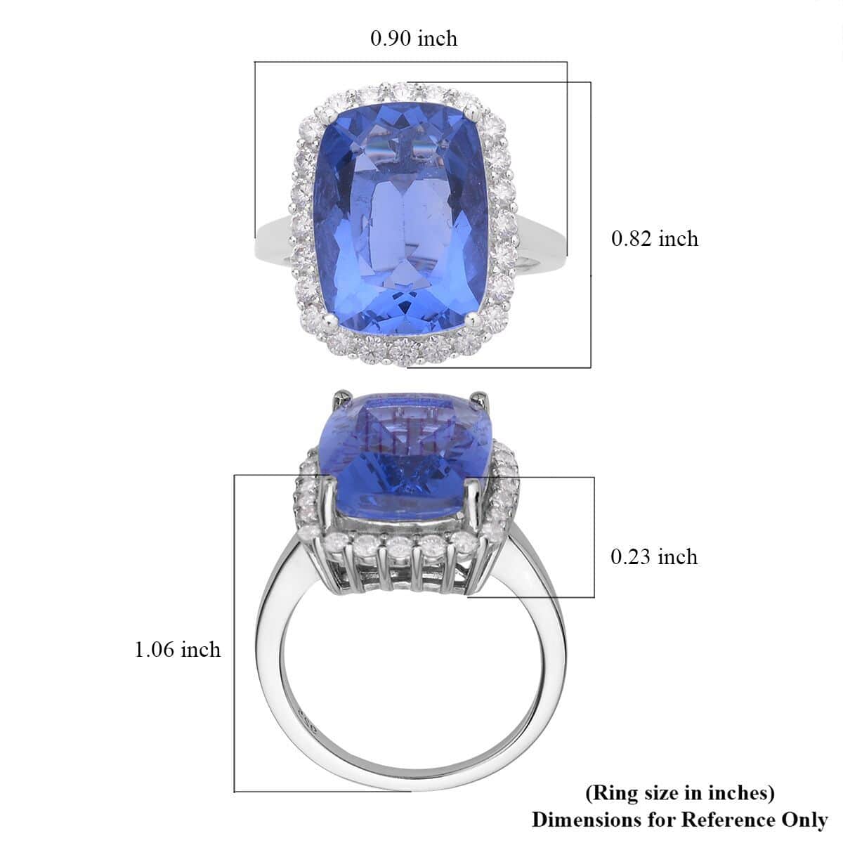 Color Change Fluorite and Moissanite Halo Ring in Rhodium Over Sterling Silver (Size 10.0) 12.90 ctw image number 5