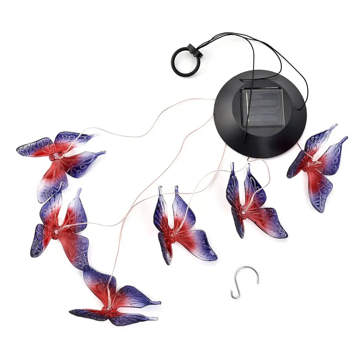 Solar Butterfly LED Wind Chime - Red & Blue (5.1"x5.1"x27.5") image number 0