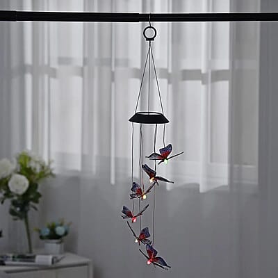 Solar Butterfly LED Wind Chime - Red & Blue