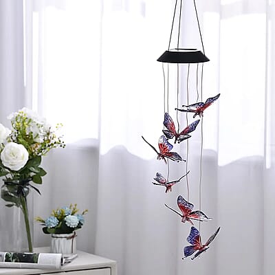 Solar Butterfly LED Wind Chime - Red & Blue