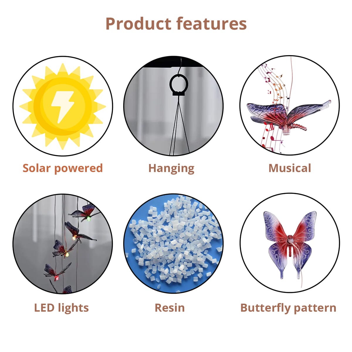 Solar Butterfly LED Wind Chime - Red & Blue (5.1"x5.1"x27.5") image number 3