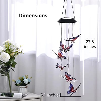 Solar Butterfly LED Wind Chime - Red & Blue