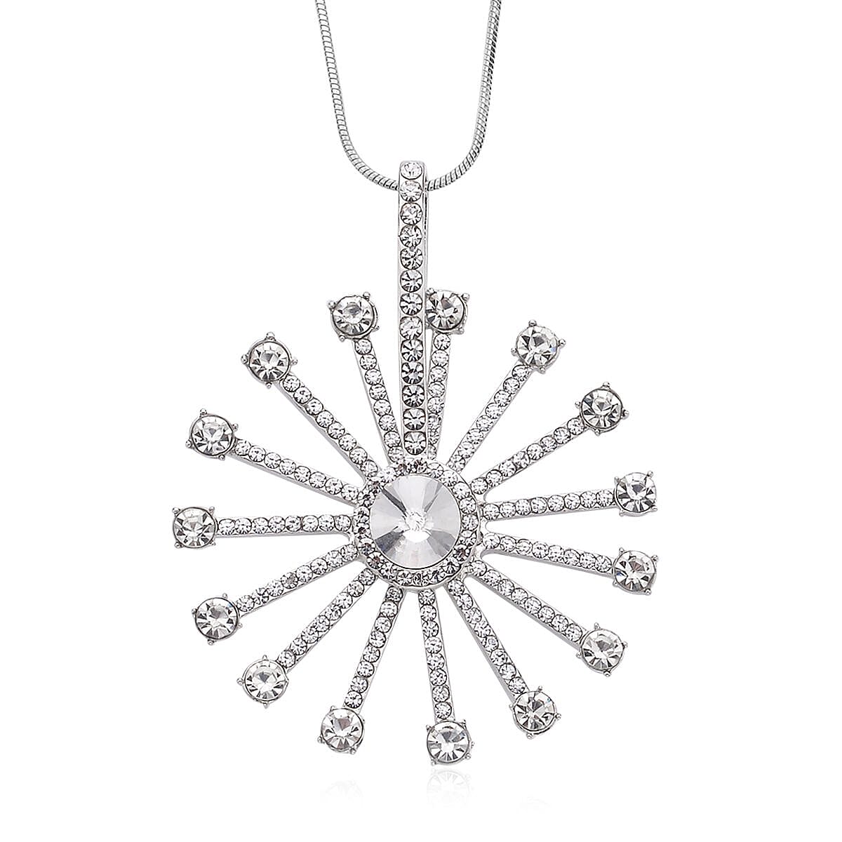 White Aurora Borealis Austrian Crystal Spinner Necklace 28-30 Inches in Silvertone