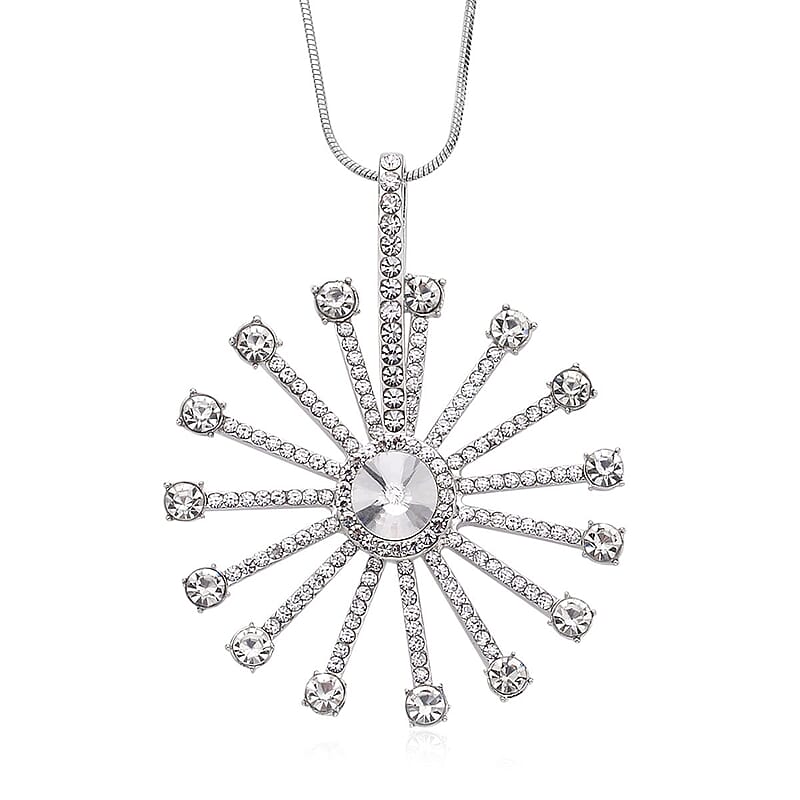 White Aurora Borealis Austrian Crystal Spinner Necklace 28-30 Inches in Silvertone