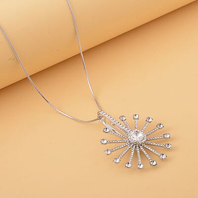 White Aurora Borealis Austrian Crystal Spinner Necklace 28-30 Inches in Silvertone
