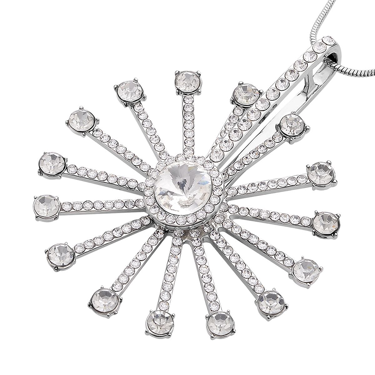 White Aurora Borealis Austrian Crystal Spinner Necklace 28-30 Inches in Silvertone
