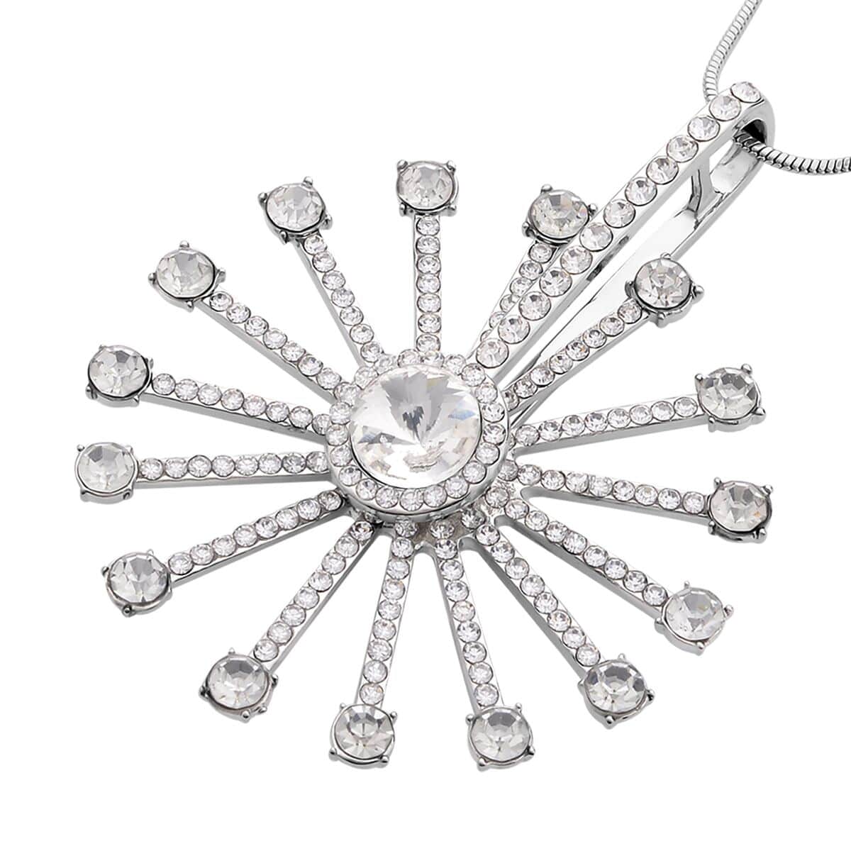 White Aurora Brealis Austrian Crystal Spinner Necklace (28-30 Inches) in Silvertone image number 2