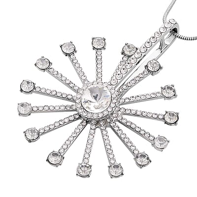 White Aurora Borealis Austrian Crystal Spinner Necklace 28-30 Inches in Silvertone