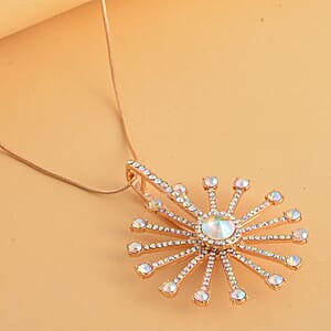 White Aurora Borealis Austrian Crystal Spinner Necklace 28-30 Inches in Goldtone