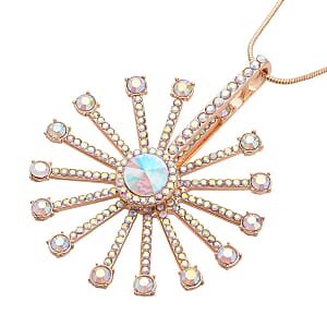 White Aurora Borealis Austrian Crystal Spinner Necklace 28-30 Inches in Goldtone