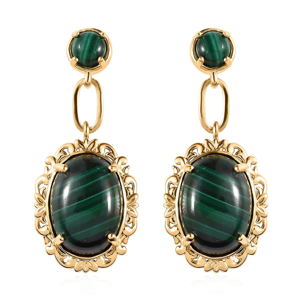 TLV KARIS African Malachite Earrings in 14K YG Over Sterling Silver and 18K YG Plated 23.15 ctw image number 0