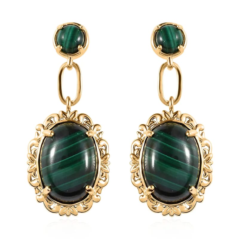 Karis African Malachite Earrings in 18K YG Plated 17.00 ctw