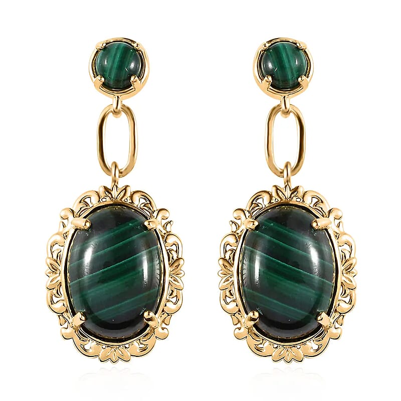 Karis African Malachite Earrings in 18K YG Plated 17.00 ctw