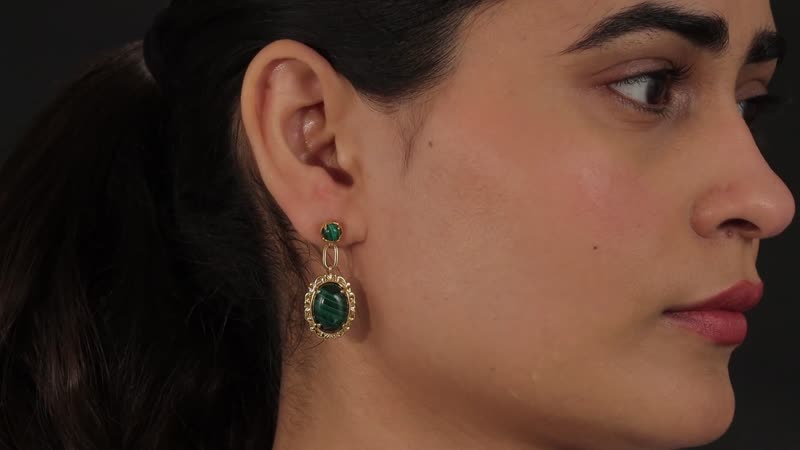 TLV KARIS African Malachite Earrings in 14K YG Over Sterling Silver and 18K YG Plated 23.15 ctw