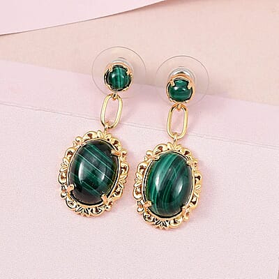 Karis African Malachite Earrings in 18K YG Plated 17.00 ctw