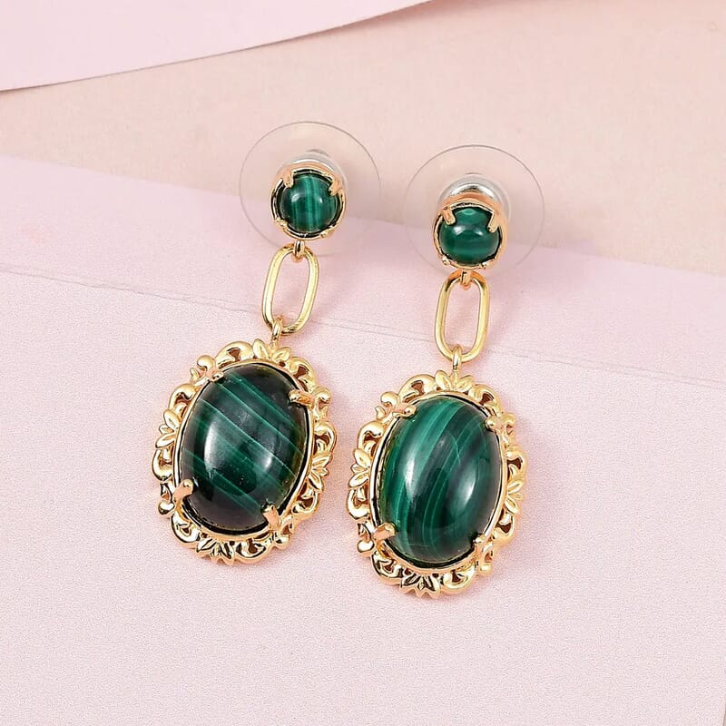 Karis African Malachite Earrings in 18K YG Plated 17.00 ctw