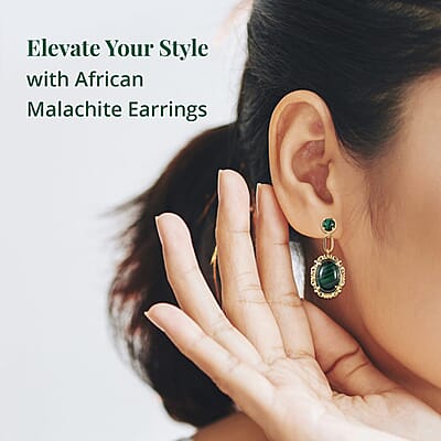 Karis African Malachite Earrings in 18K YG Plated 17.00 ctw