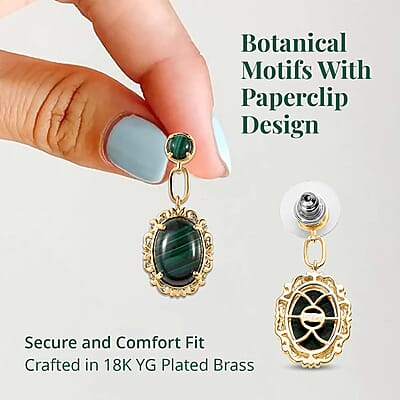 Karis African Malachite Earrings in 18K YG Plated 17.00 ctw