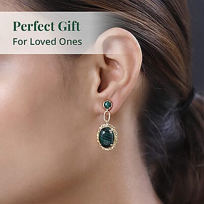 Karis African Malachite Earrings in 18K YG Plated 17.00 ctw