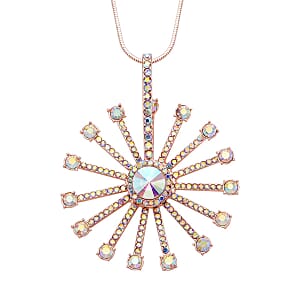 White Aurora Borealis Austrian Crystal Spinner Necklace 28-30 Inches in Rosetone