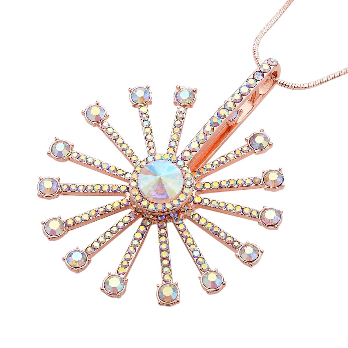 White Aurora Borealis Austrian Crystal Spinner Necklace 28-30 Inches in Rosetone image number 3