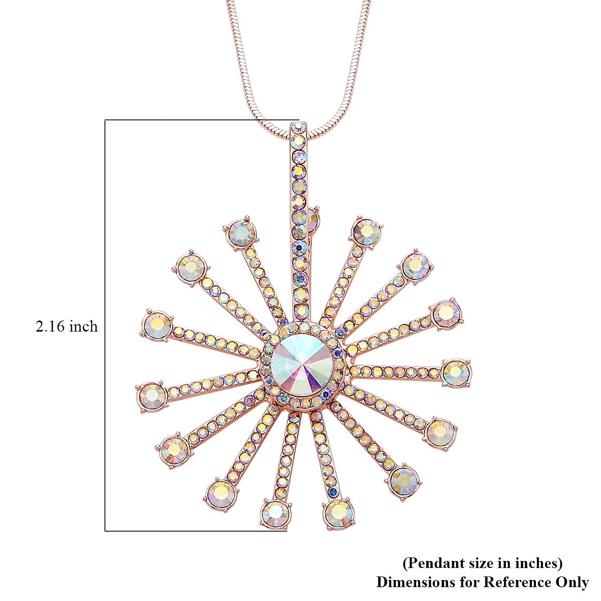White Aurora Borealis Austrian Crystal Spinner Necklace 28-30 Inches in Rosetone image number 5