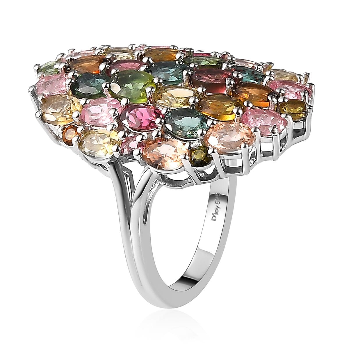 Multi-Tourmaline Elongated Cluster Ring in Platinum Over Sterling Silver 2.60 ctw image number 3