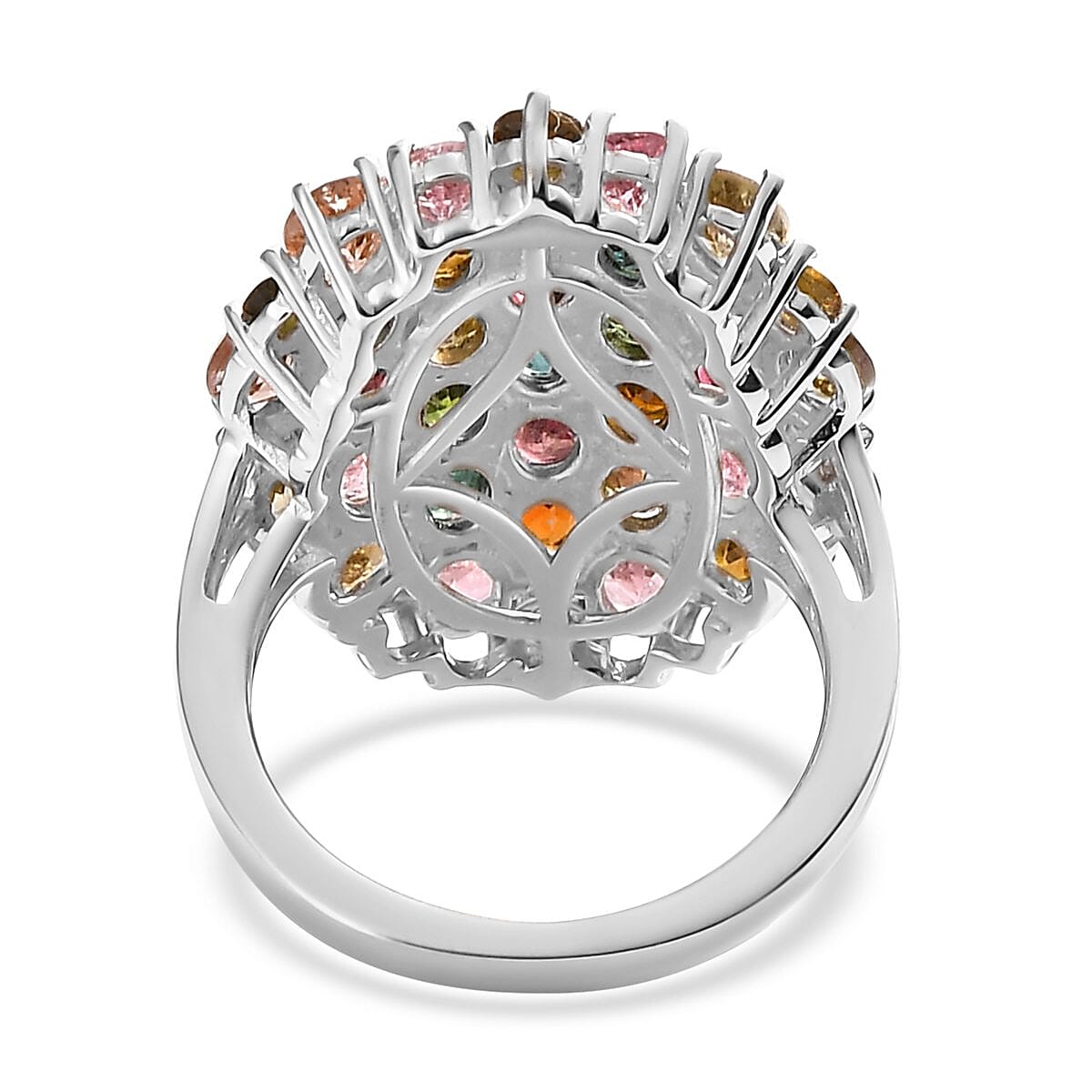 Multi-Tourmaline Elongated Cluster Ring in Platinum Over Sterling Silver 2.60 ctw image number 4