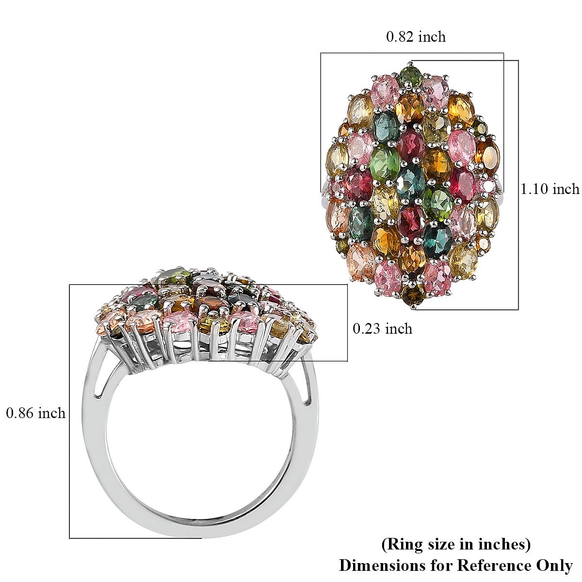 Multi-Tourmaline Elongated Cluster Ring in Platinum Over Sterling Silver 2.60 ctw image number 5