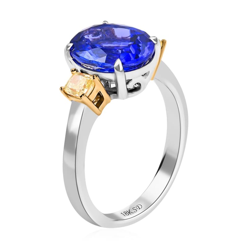 Modani 18K White Gold AAAA Tanzanite Ring, Natural Yellow Diamond Ring, Anniversary Gift For Her, Oval Engagement Ring 4.50 ctw (Size 10.0)